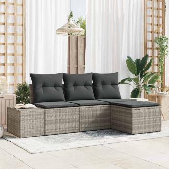 ARDEBO.de - 4-teiliges Garten-Sofa-Set mit Kissen Hellgrau Poly-Rattan
