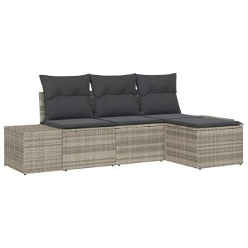 4-teiliges Garten-Sofa-Set mit Kissen Hellgrau Poly-Rattan