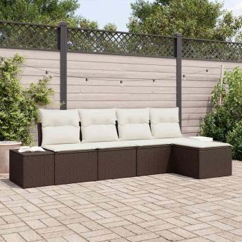 ARDEBO.de - 5-teiliges Garten-Sofa-Set mit Kissen aus braunem Poly-Rattan