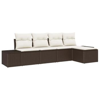 5-teiliges Garten-Sofa-Set mit Kissen aus braunem Poly-Rattan