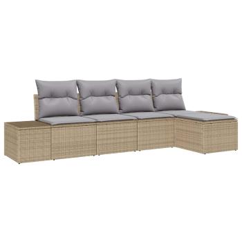 5-teiliges Garten-Sofa-Set mit Kissen Beige Poly-Rattan