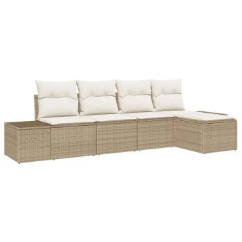 5-teiliges Garten-Sofa-Set mit Kissen Beige Poly-Rattan
