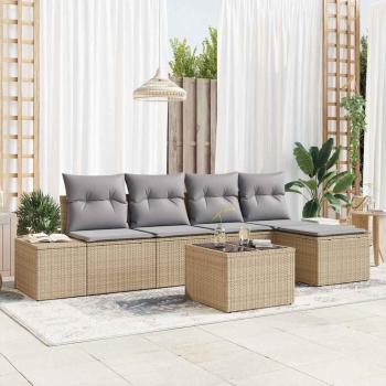 ARDEBO.de - 6-teiliges Garten-Sofa-Set mit Kissen Beige und hellgrau Poly-Rattan