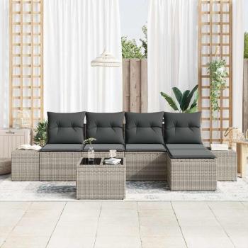 6-teiliges Garten-Sofa-Set mit Kissen Hellgrau Poly-Rattan