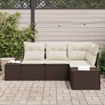 4-teiliges Garten Sofa Set mit Kissen Braunes Poly Rattan