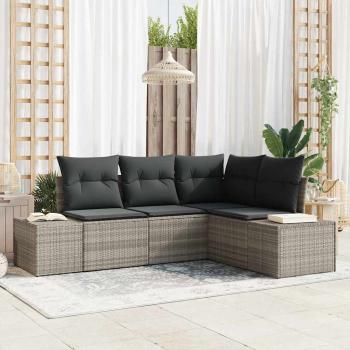 ARDEBO.de - 4-teiliges Garten Sofa Set mit Kissen Hellgrau Poly-Rattan