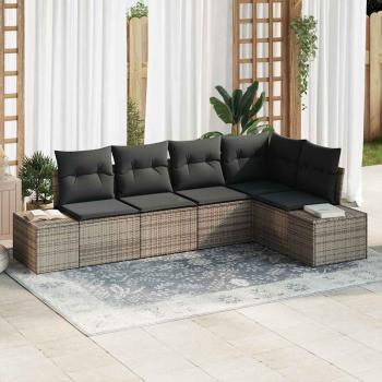 ARDEBO.de - 5-teiliges Garten-Sofa-Set mit Kissen Grau Poly-Rattan