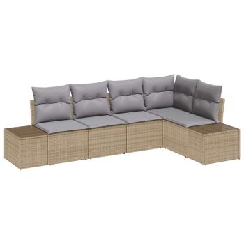5-Teiliges Garten Sofa Set mit Kissen Beige Poly Rattan