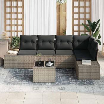 5-teiliges Garten Sofa Set mit Kissen Schwarz Poly Rattan