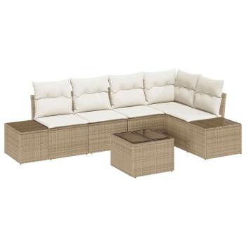6-teiliges Garten-Sofa-Set mit Kissen Braun Poly Rattan