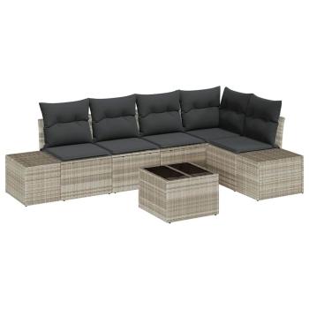 6-teiliges Garten Sofa Set mit Kissen Grau Poly Rattan