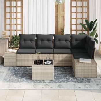 6-teiliges Garten Sofa Set mit Kissen Grau Poly Rattan