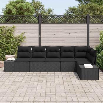 6-teiliges Garten Sofa Set mit Kissen Schwarz Poly Rattan