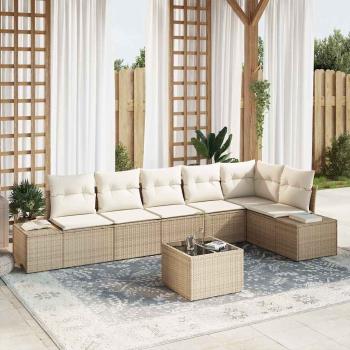 ARDEBO.de - 7-teiliges Garten-Sofa-Set mit Kissen Braun Poly Rattan