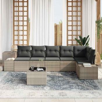 7-teiliges Garten-Sofa-Set mit Kissen in Grau aus Poly-Rattan