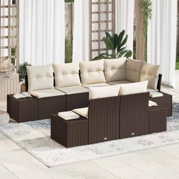 ARDEBO.de - 7-teilige Garten-Sofa-Set mit Kissen Braun Poly-Rattan