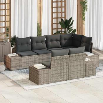 ARDEBO.de - 7-teiliges Garten Sofa Set mit Kissen Grau Poly Rattan