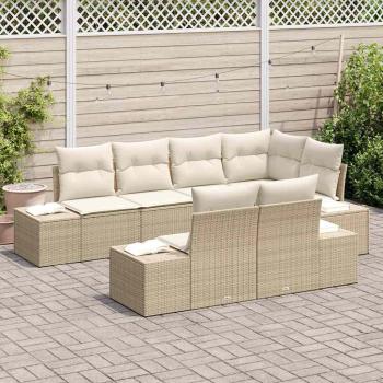 7-Teiliges Garten Sofa Set mit Kissen Beige Poly Rattan