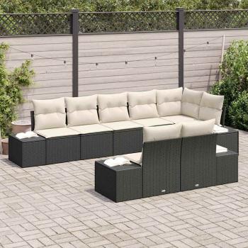 8-teiliges Garten Sofa Set mit Kissen Schwarz Poly Rattan