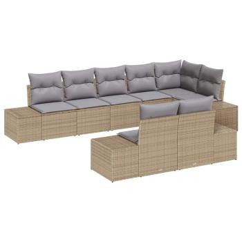 8-teiliges Garten Sofa Set mit Kissen Beige Poly Rattan