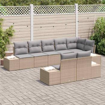8-teiliges Garten Sofa Set mit Kissen Beige Poly Rattan
