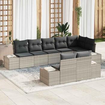 ARDEBO.de - 8-teiliges Garten-Sofa-Set mit Kissen Hellgrau Poly-Rattan