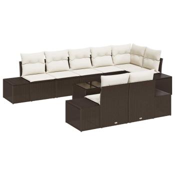 8-teiliges Gartensofa Set mit Kissen Graues Poly Rattan