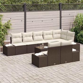 8-teiliges Gartensofa Set mit Kissen Graues Poly Rattan