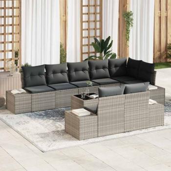 ARDEBO.de - 9-teiliges Garten Sofa Set mit Kissen Graues Poly-Rattan