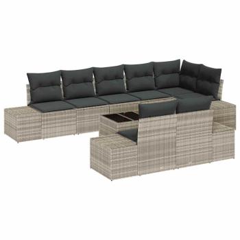 9-teiliges Garten Sofa Set mit Kissen Graues Poly-Rattan