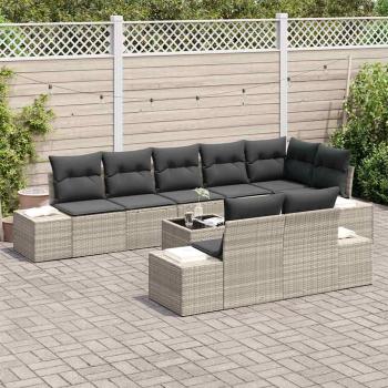 9-teiliges Garten Sofa Set mit Kissen Graues Poly-Rattan
