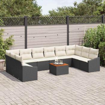 ARDEBO.de - 11-teiliges Garten Sofa Set mit Kissen Schwarz Poly Rattan Akazie