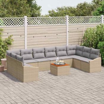 11-teiliges Garten-Sofaset mit Kissen Beige Poly Rattan Akazie