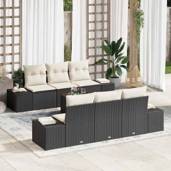 ARDEBO.de - 7-teilige Garten-Sofagarnitur mit Kissen Schwarz Poly Rattan Akazie
