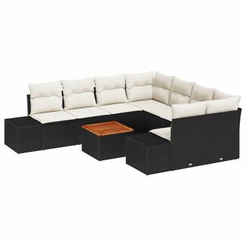 9-teiliges Garten-Sofa-Set mit Kissen, Schwarz Poly-Rattan