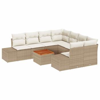 9-teiliges Garten-Sofa-Set mit Kissen Beige Poly-Rattan Akazie