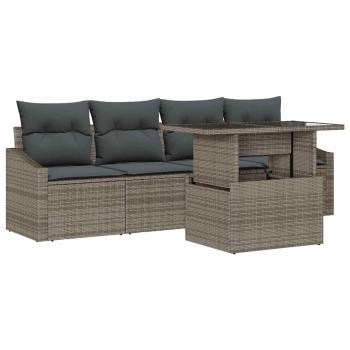 5-teiliges Garten Sofa Set mit Kissen Grau Poly Rattan