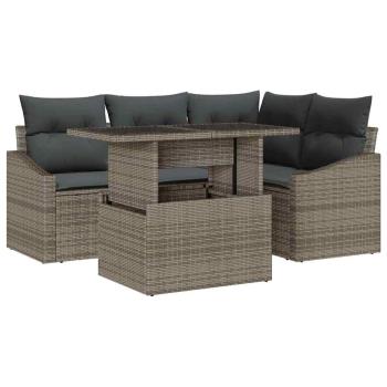 5-teiliges Garten-Sofa-Set mit Kissen Grau Poly-Rattan