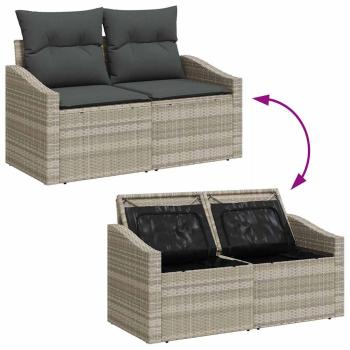 9-teiliges Garten-Sofa-Set mit Kissen in Hellgrau Poly-Rattan