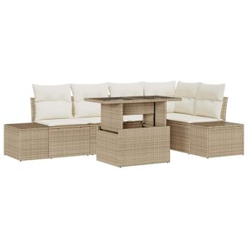 6-teiliges Garten Sofa Set mit Kissen Beige Poly Rattan
