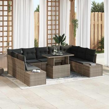 ARDEBO.de - 10-teiliges Garten-Sofa-Set mit Kissen Grau Poly Rattan