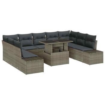 10-teiliges Garten-Sofa-Set mit Kissen Grau Poly Rattan