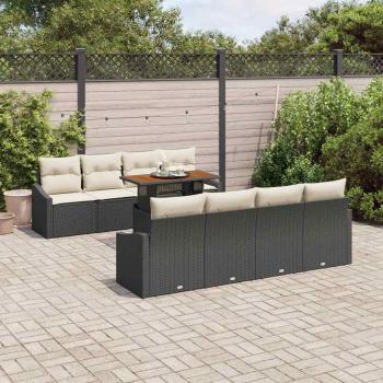 7-teiliges Garten Sofa Set mit Kissen Schwarz Poly-Rattan