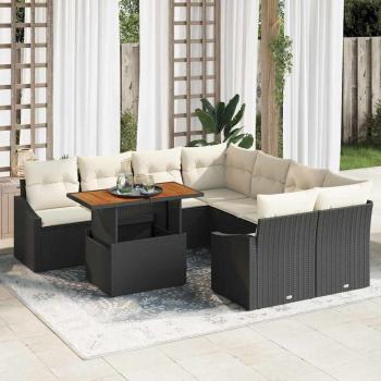 ARDEBO.de - 9-teiliges Garten-Sofa-Set mit Kissen Schwarz Poly Rattan