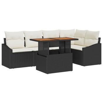 6-teiliges Garten Sofa Set mit Kissen Schwarz Poly Rattan