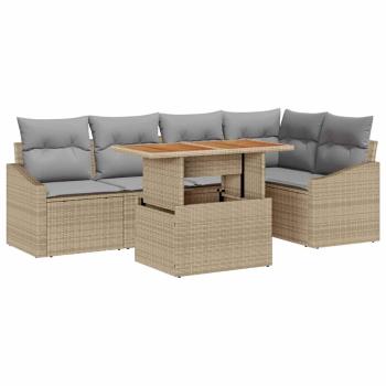 6-teiliges Garten Sofa Set mit Kissen Beige Poly Rattan