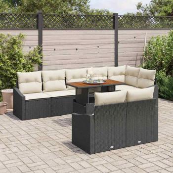9-teiliges Garten Sofa Set mit Kissen Schwarz Poly Rattan