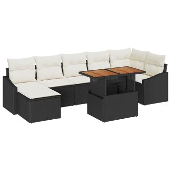 8-teiliges Garten Sofa Set mit Kissen Schwarz Poly Rattan