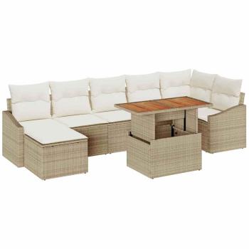 ARDEBO.de - 8-teiliges Garten Sofa Set mit Kissen Beige Poly Rattan