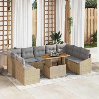 ARDEBO.de - 10-teiliges Gartensofa-Set mit Kissen Beige Poly Rattan